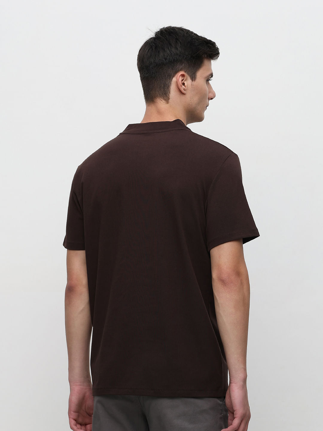 Dark Brown Solid Crew Neck T-shirt