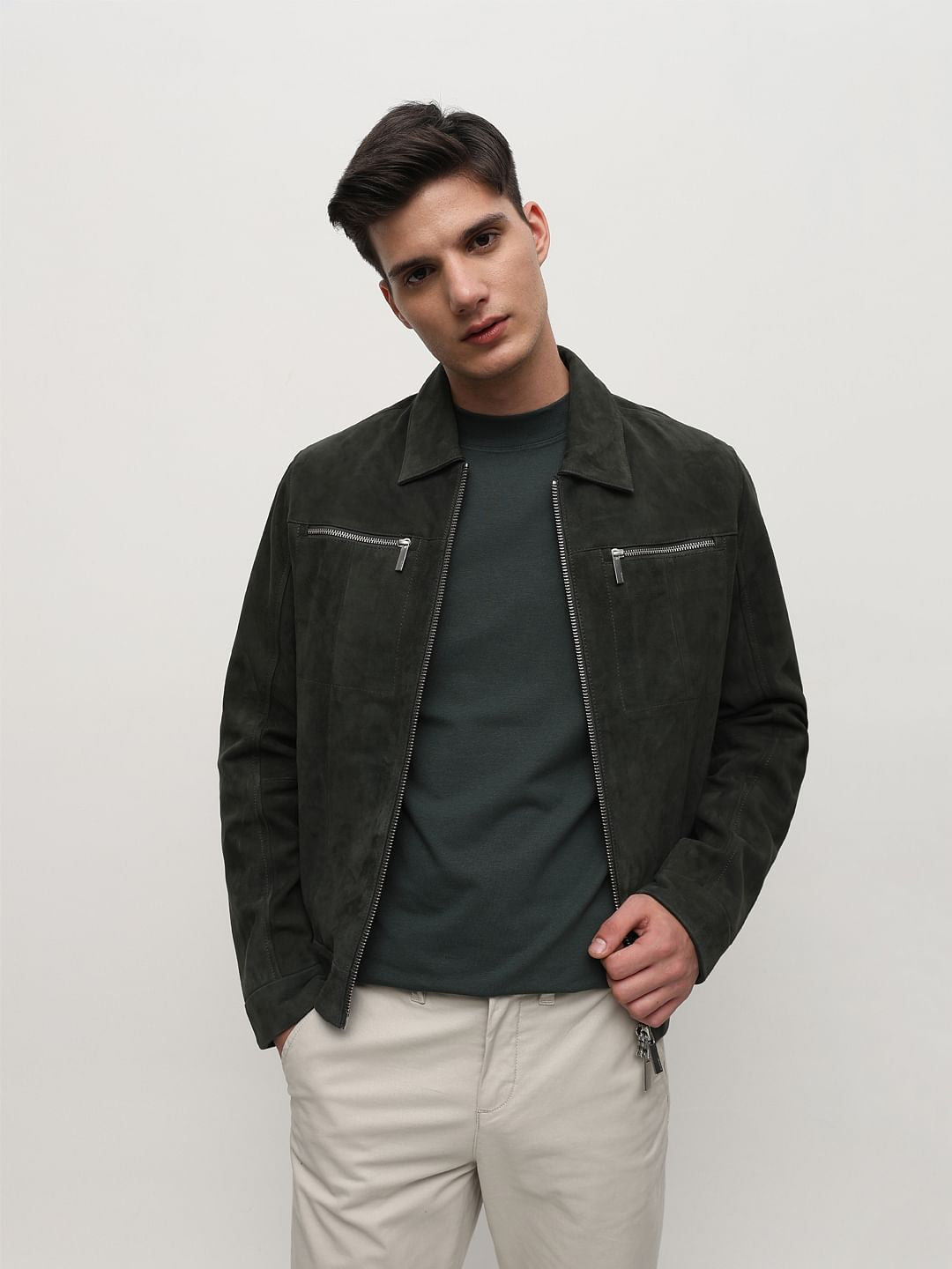 Dark Green Solid Crew Neck T-shirt