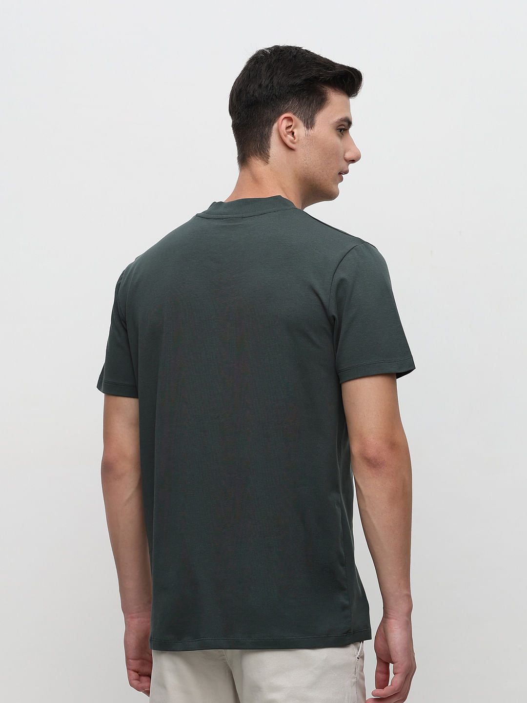 Dark Green Solid Crew Neck T-shirt