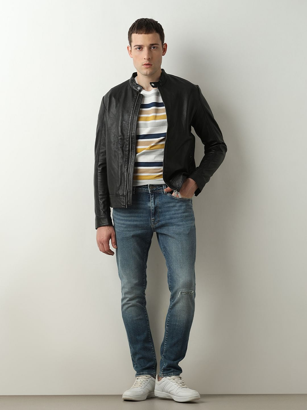 Blue Mid Rise Leon Slim Fit Jeans