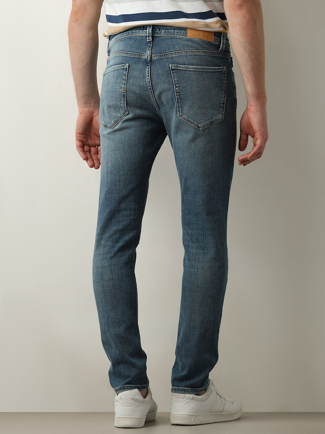 Blue Mid Rise Leon Slim Fit Jeans