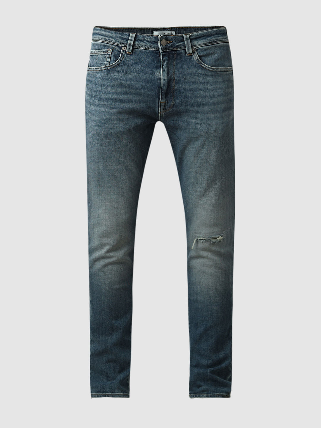 Blue Mid Rise Leon Slim Fit Jeans