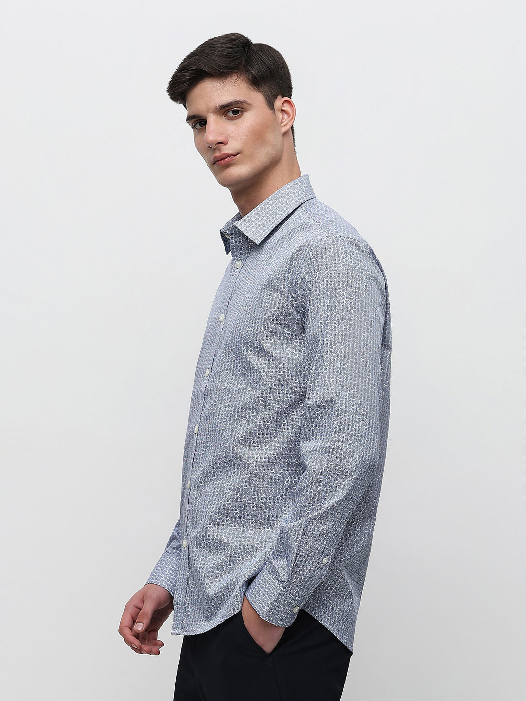 Blue Printed Formal Full Sleeves Shirt