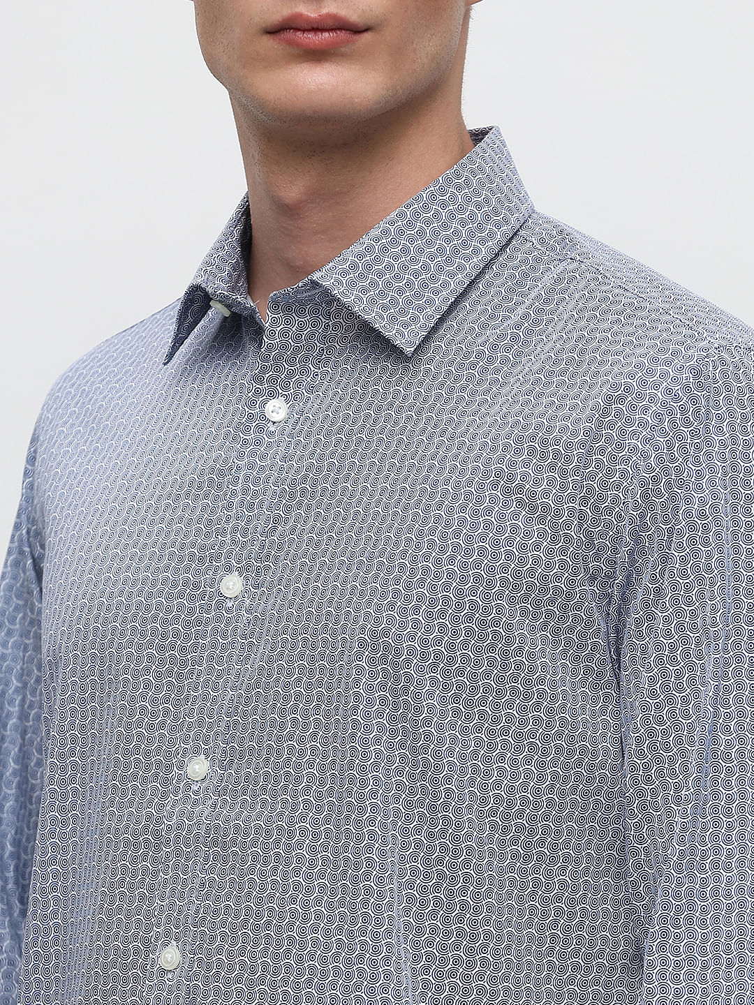 Blue Printed Formal Full Sleeves Shirt