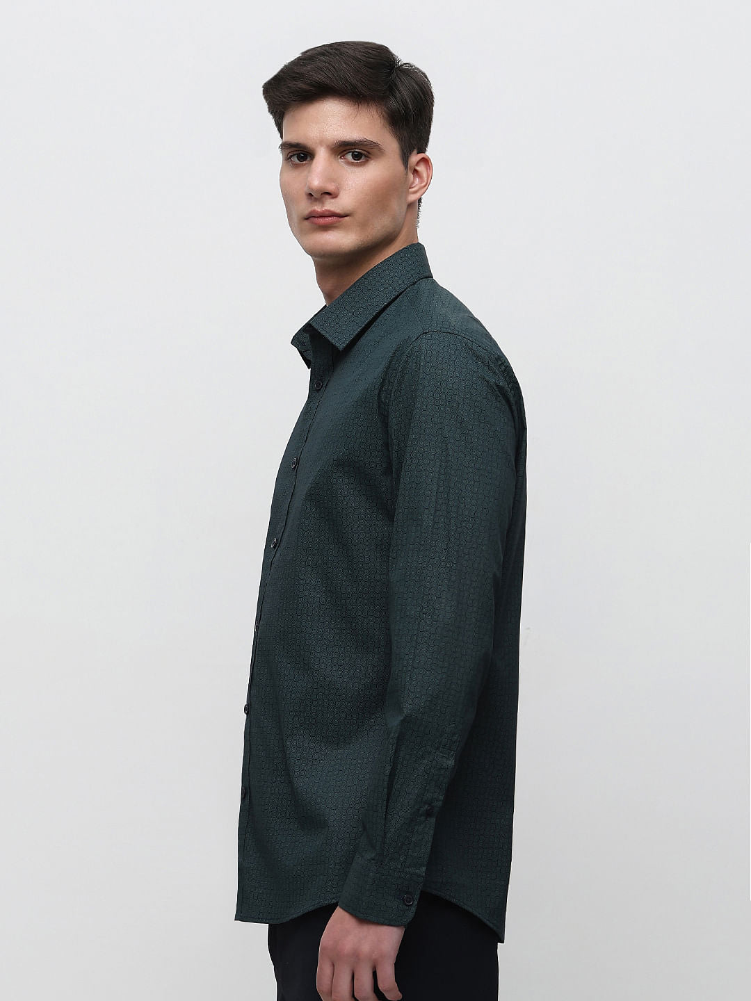 Dark Green Printed Formal Full Sleeves Shirt