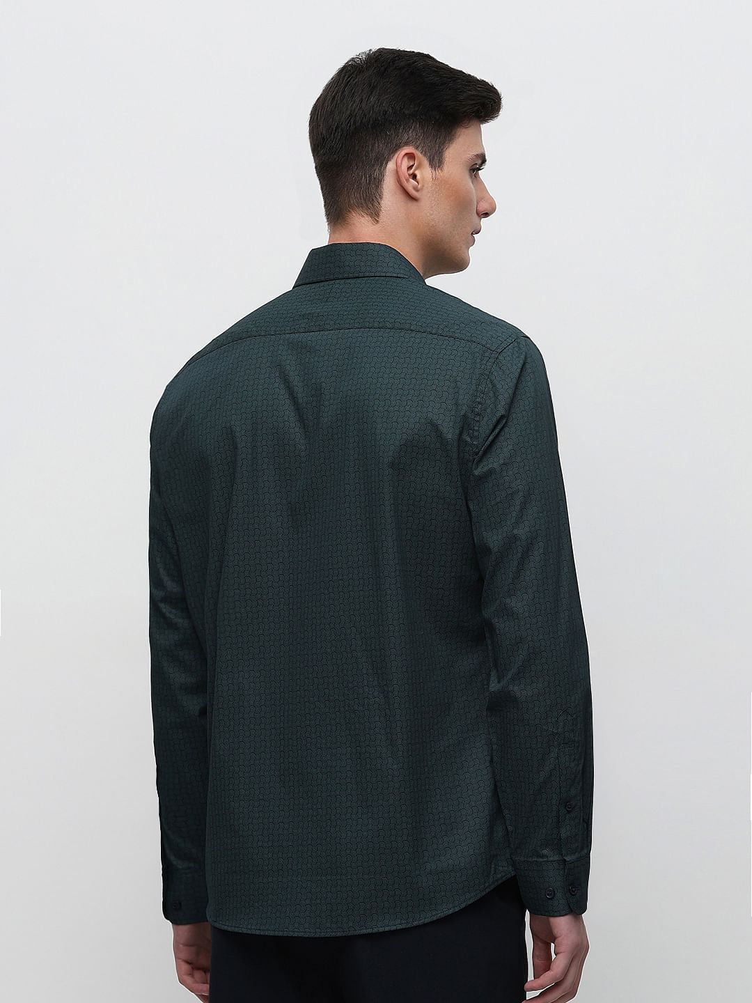 Dark Green Printed Formal Full Sleeves Shirt