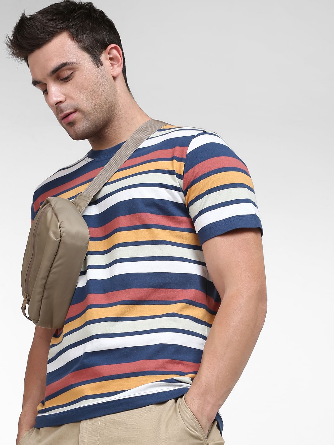 Blue Striped Crew Neck T-Shirt