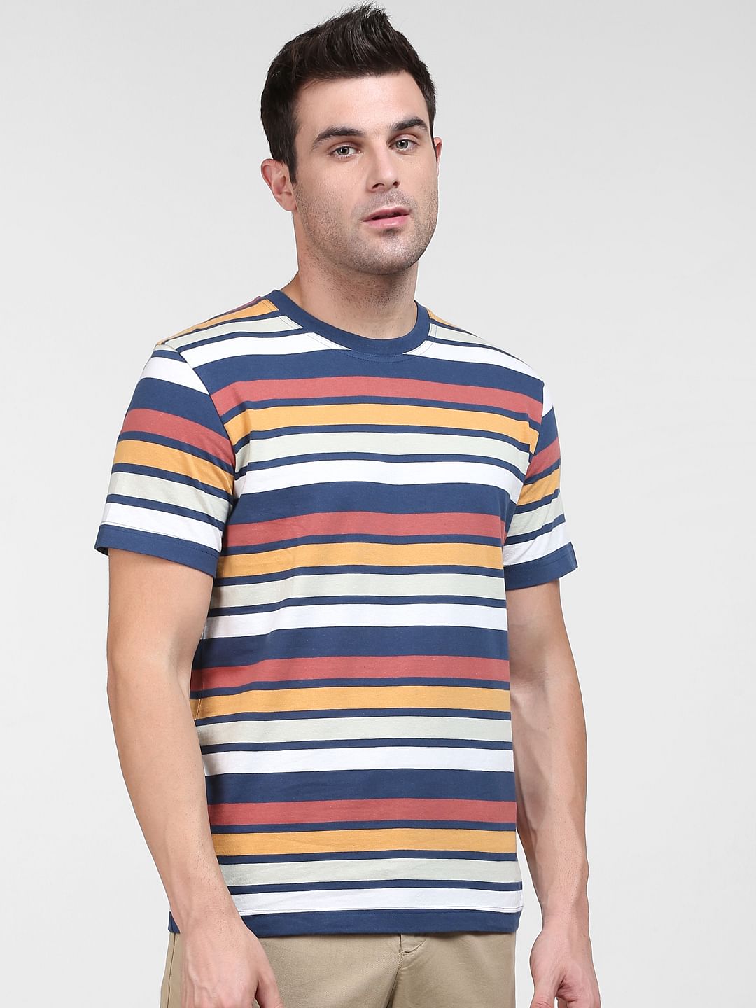 Blue Striped Crew Neck T-Shirt