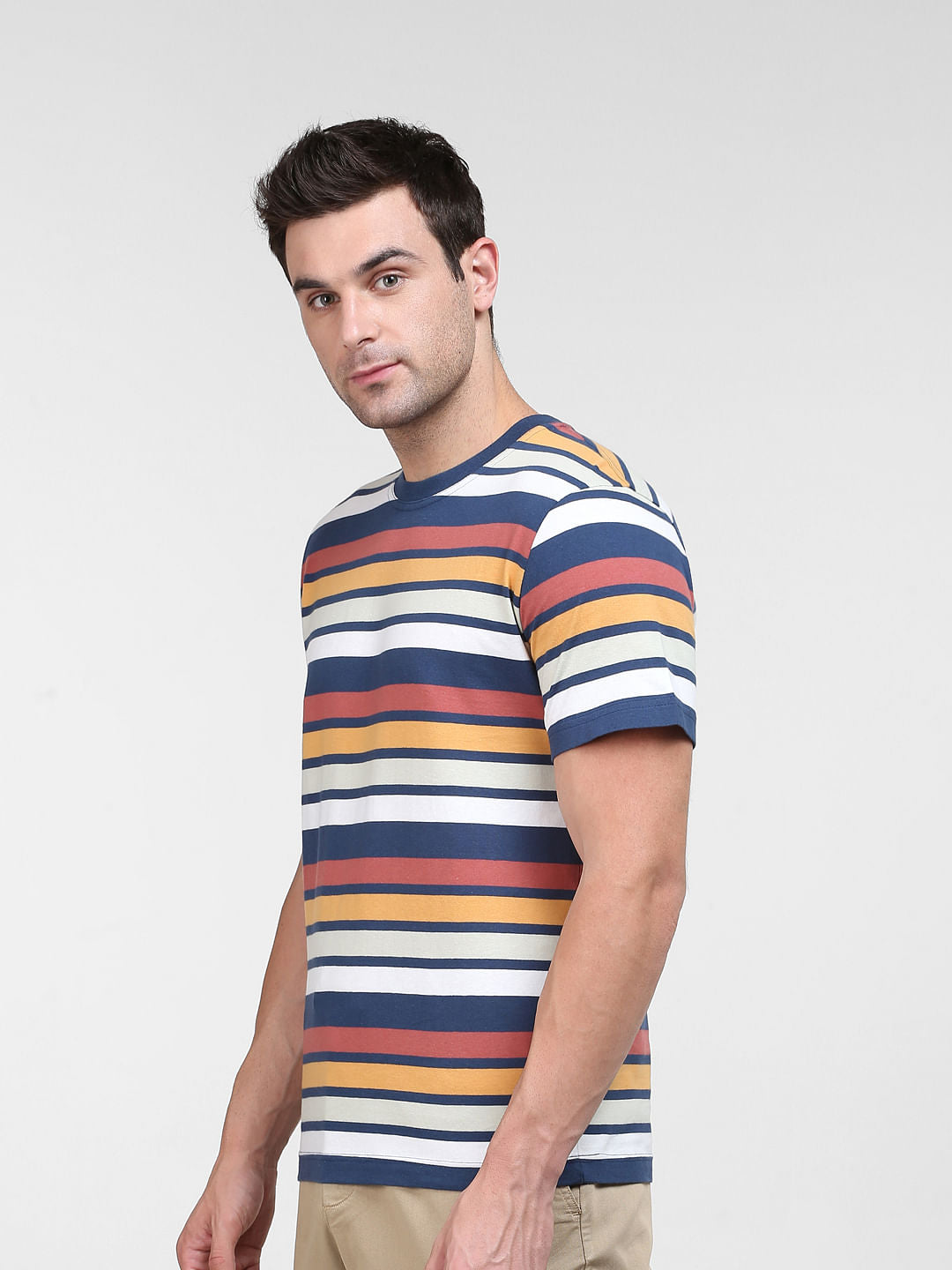 Blue Striped Crew Neck T-Shirt