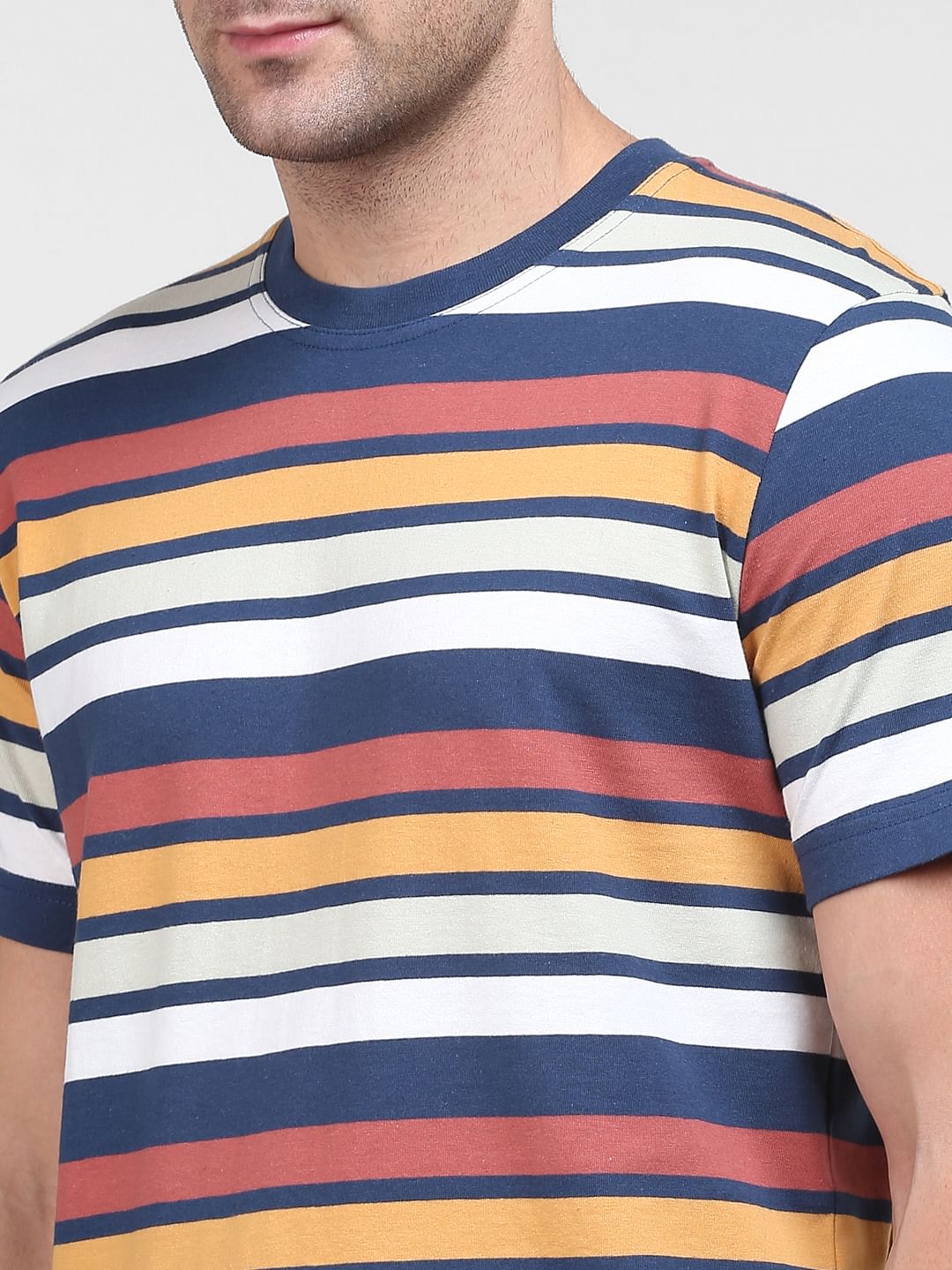 Blue Striped Crew Neck T-Shirt