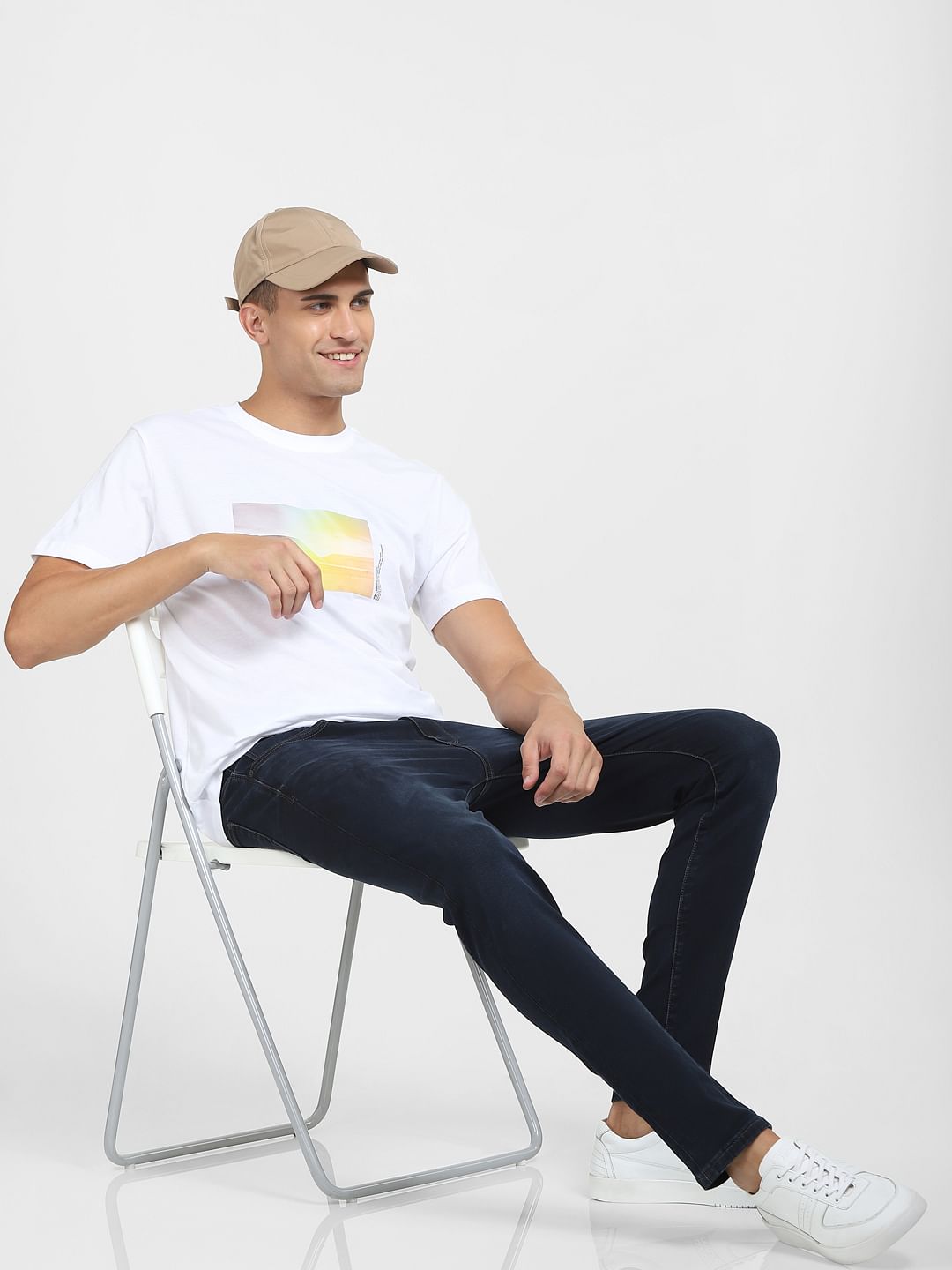 White Graphic Print Crew Neck T-Shirt