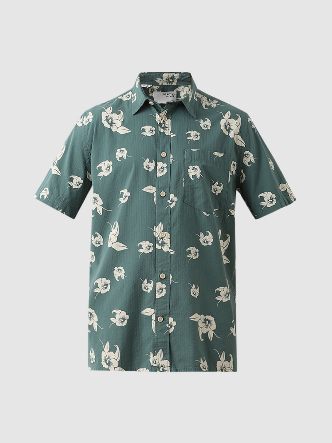 Green Seersucker Short Sleeves Shirt