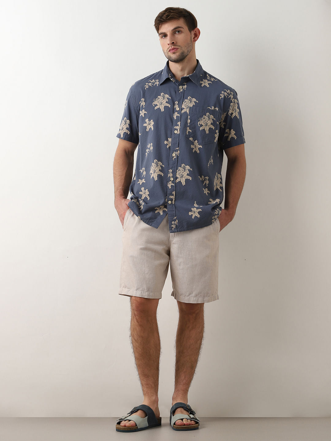 Blue Seersucker Short Sleeves Shirt