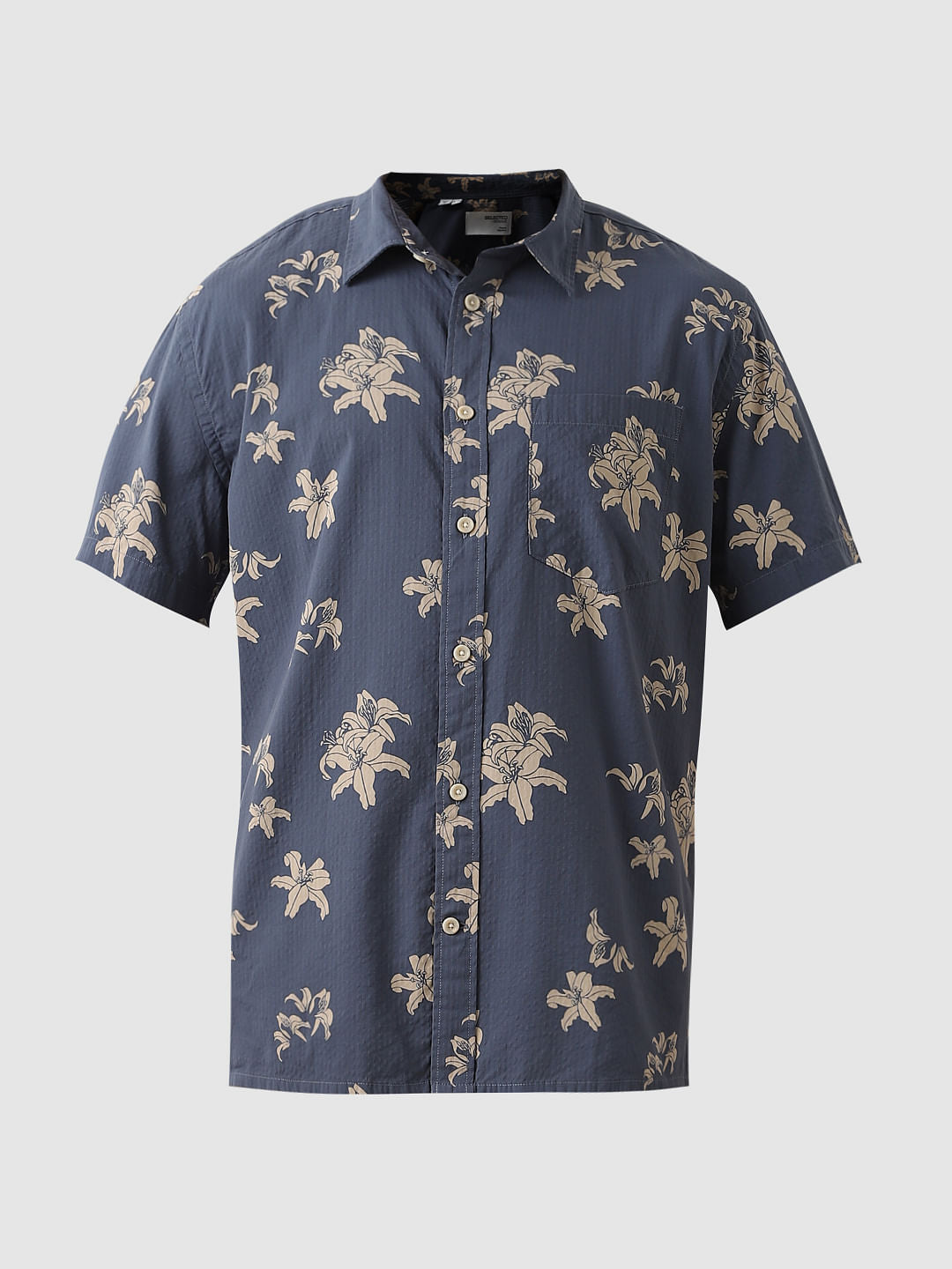 Blue Seersucker Short Sleeves Shirt