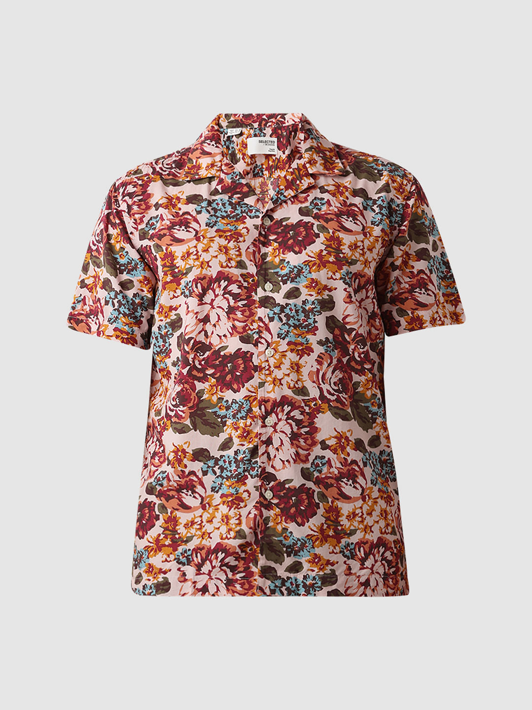 Red Floral Cuban Collar Shirt