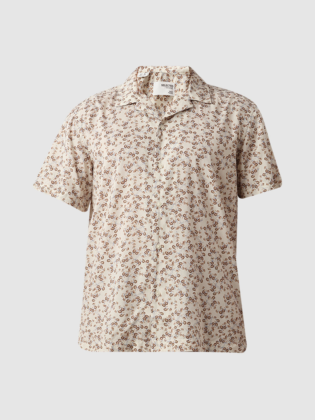 Beige Floral Cuban Collar Shirt