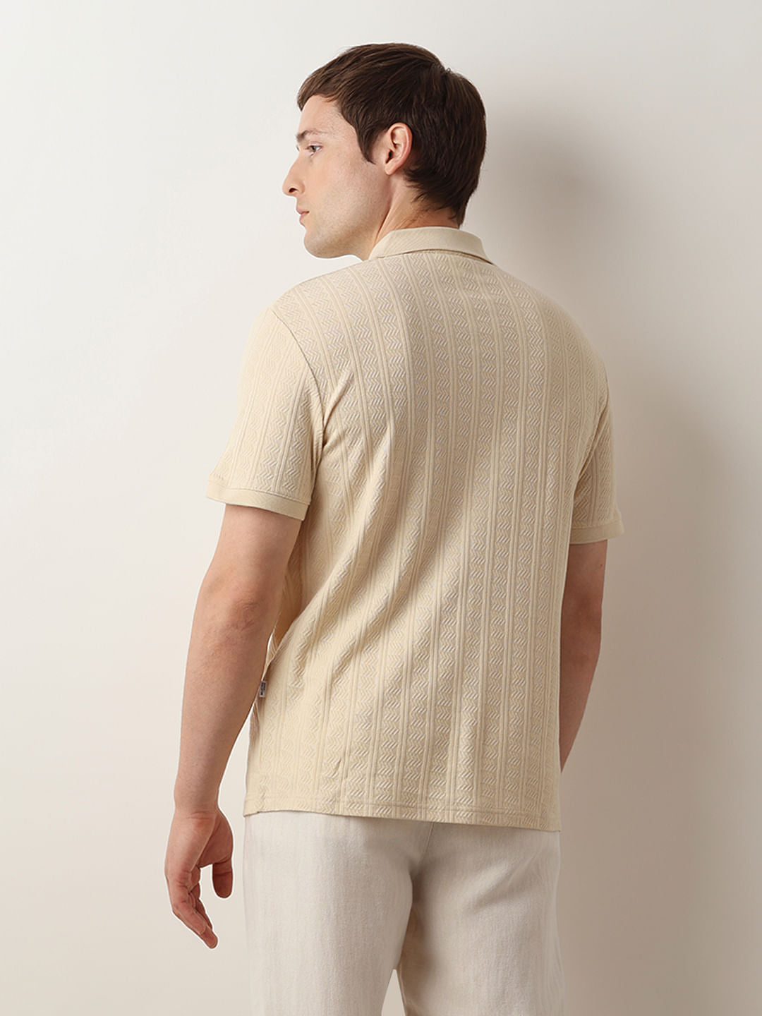 Beige Organic Cotton Jacquard Polo