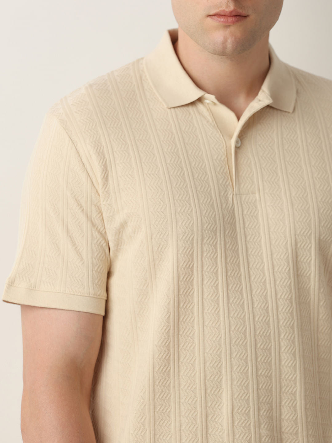 Beige Organic Cotton Jacquard Polo