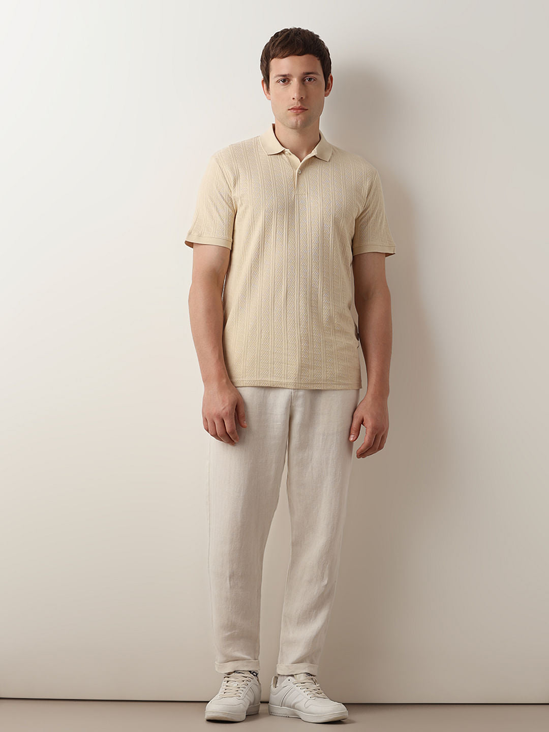 Beige Organic Cotton Jacquard Polo