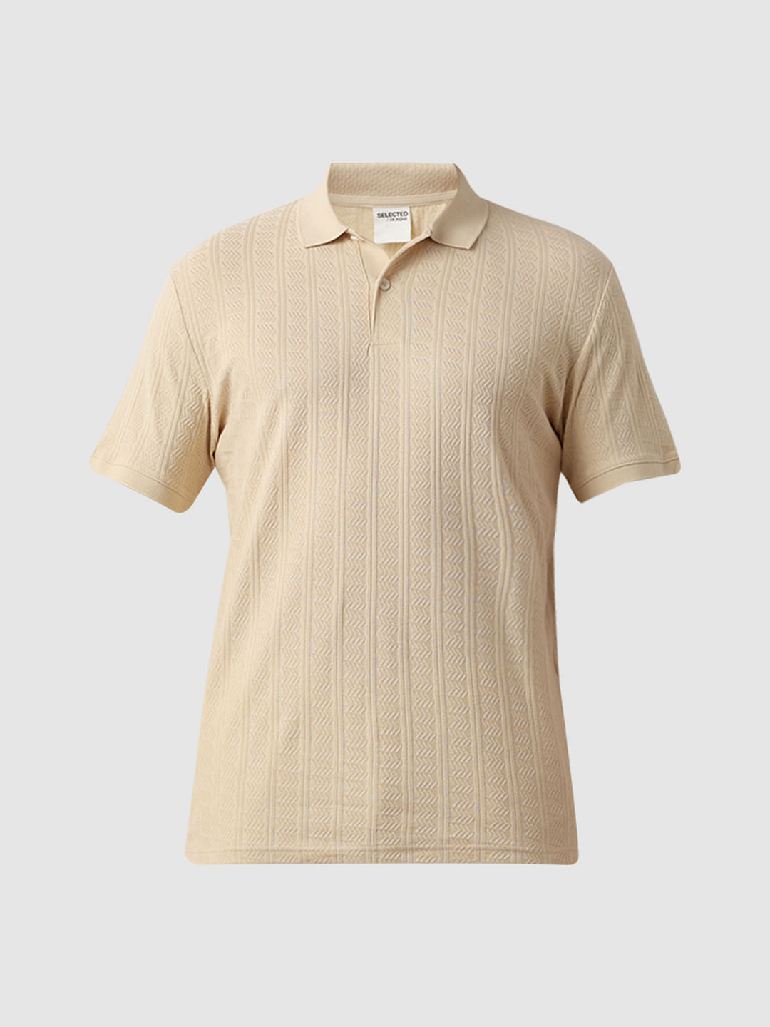 Beige Organic Cotton Jacquard Polo