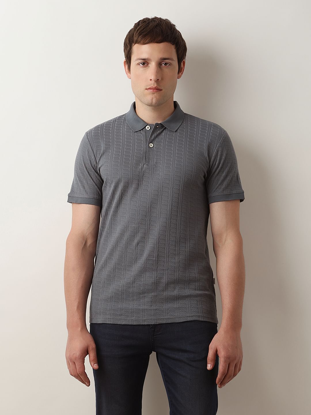 Blue Organic Cotton Jacquard Polo