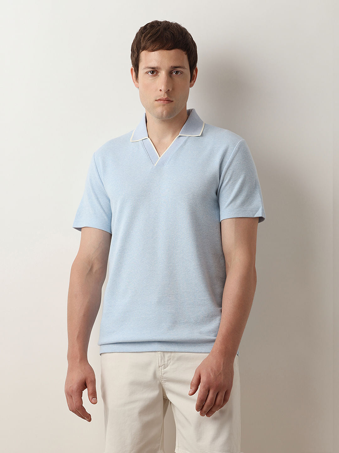 Blue Waffled Short Sleeves Polo