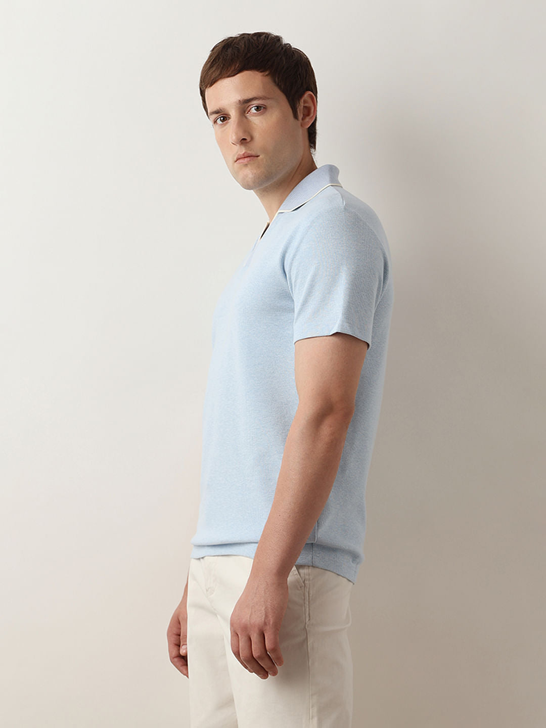 Blue Waffled Short Sleeves Polo