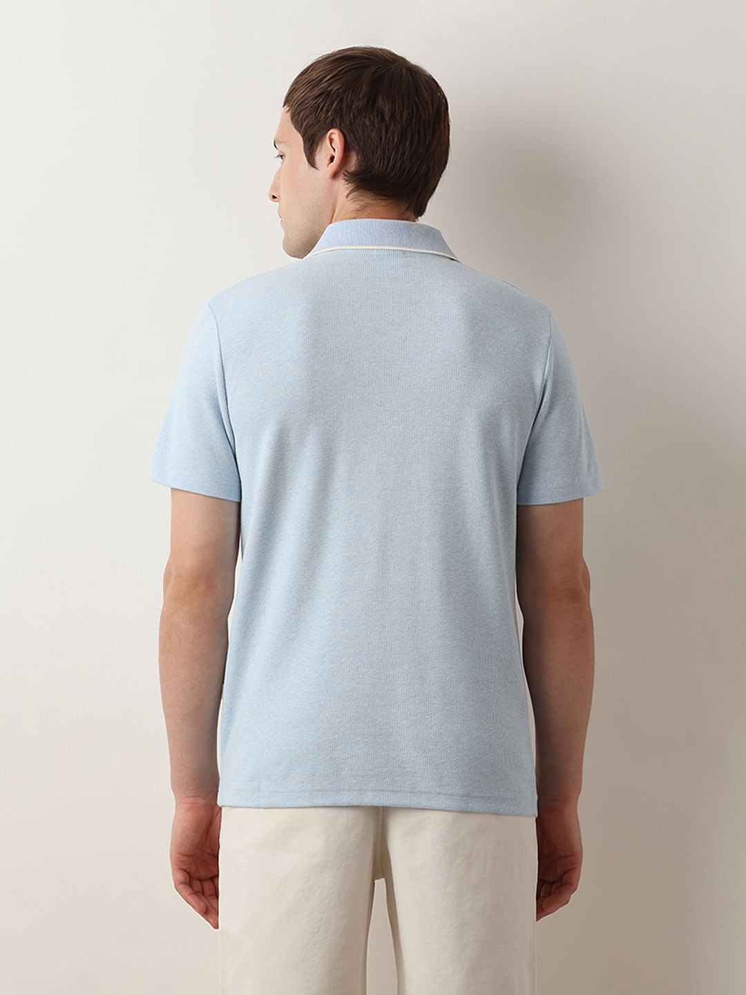 Blue Waffled Short Sleeves Polo