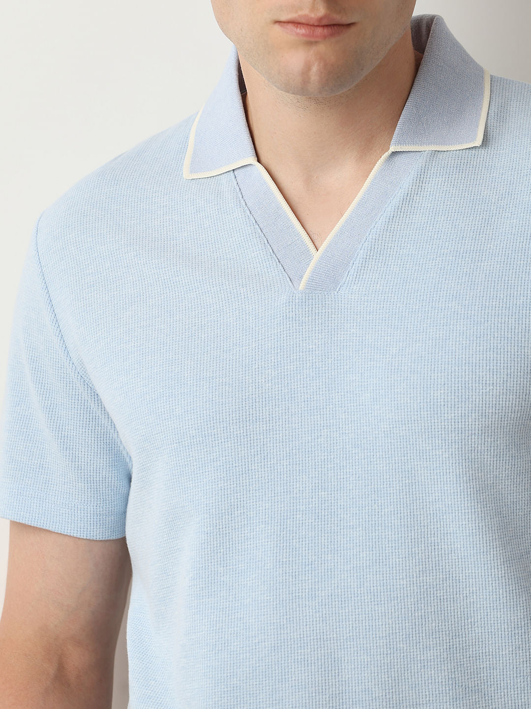 Blue Waffled Short Sleeves Polo