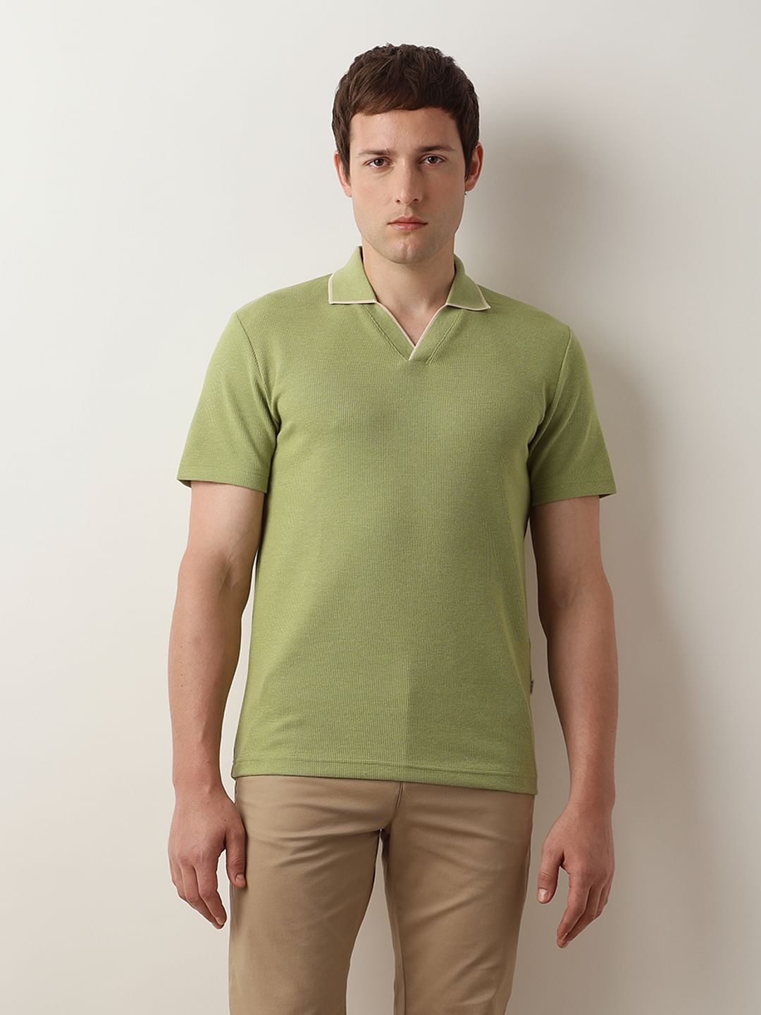 Green Waffled Short Sleeves Polo