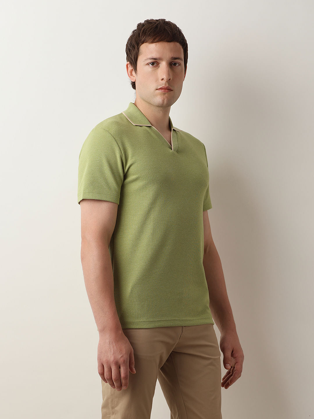 Green Waffled Short Sleeves Polo