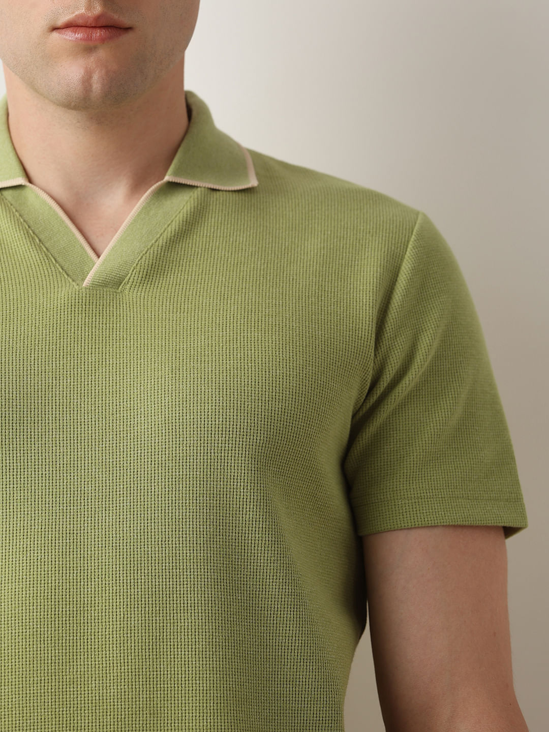 Green Waffled Short Sleeves Polo