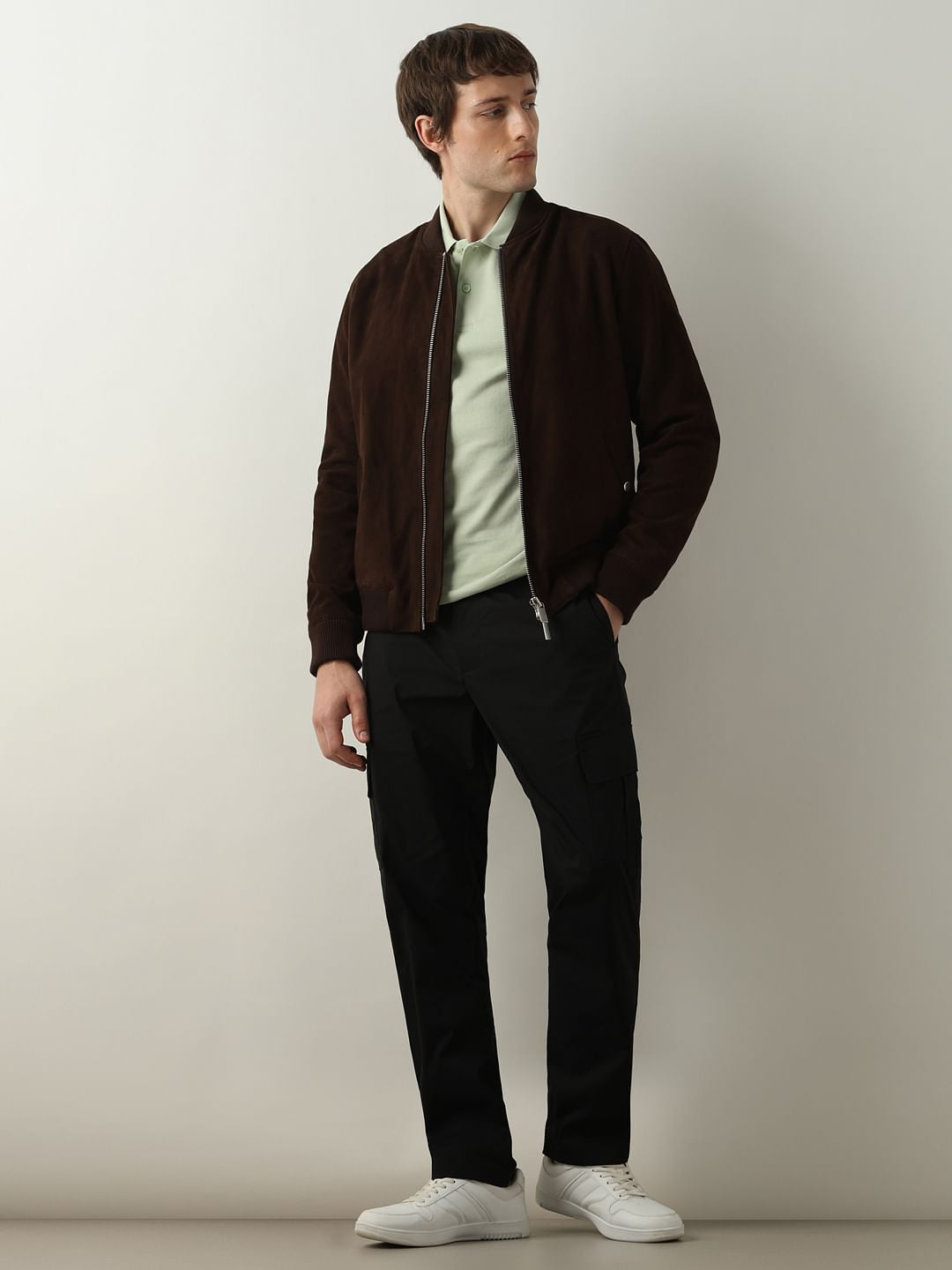 Black Mid Rise Regular Fit Cargos