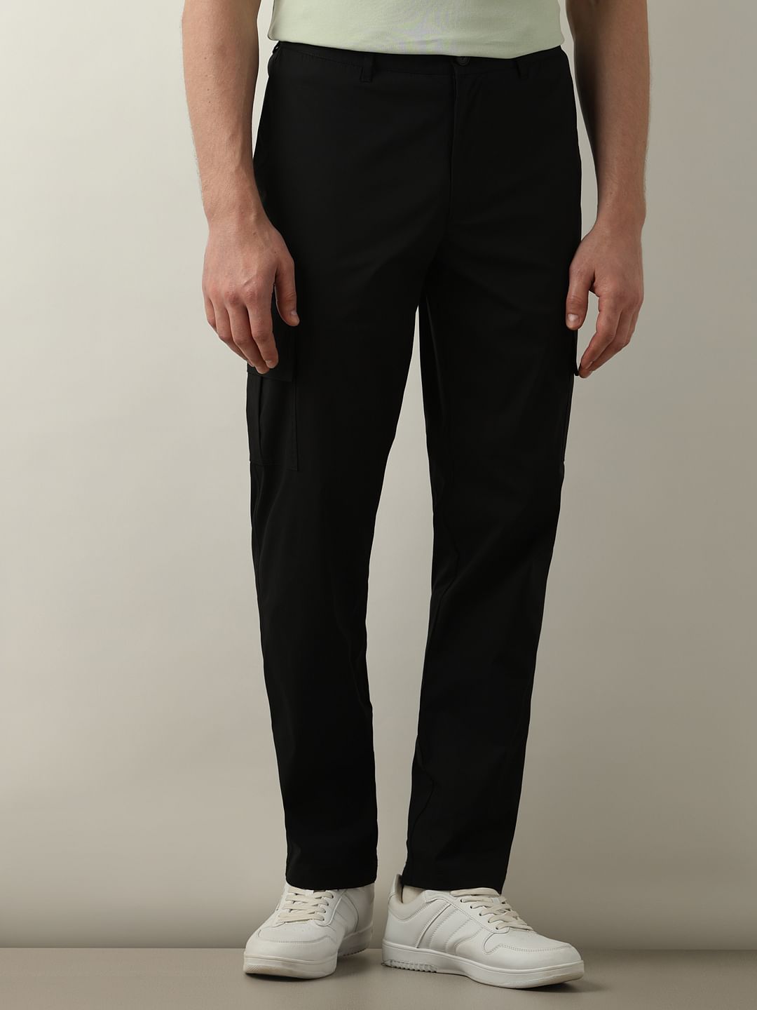 Black Mid Rise Regular Fit Cargos