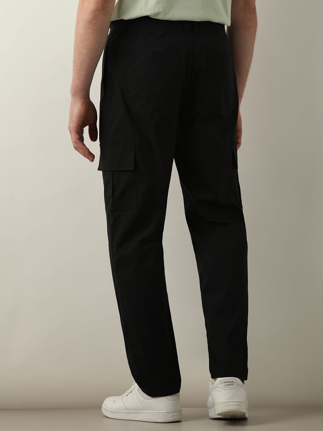 Black Mid Rise Regular Fit Cargos