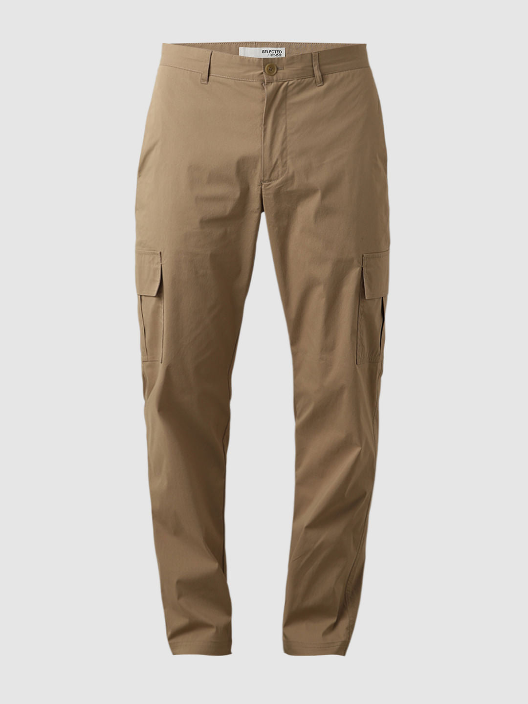 Beige Mid Rise Cargo Pants