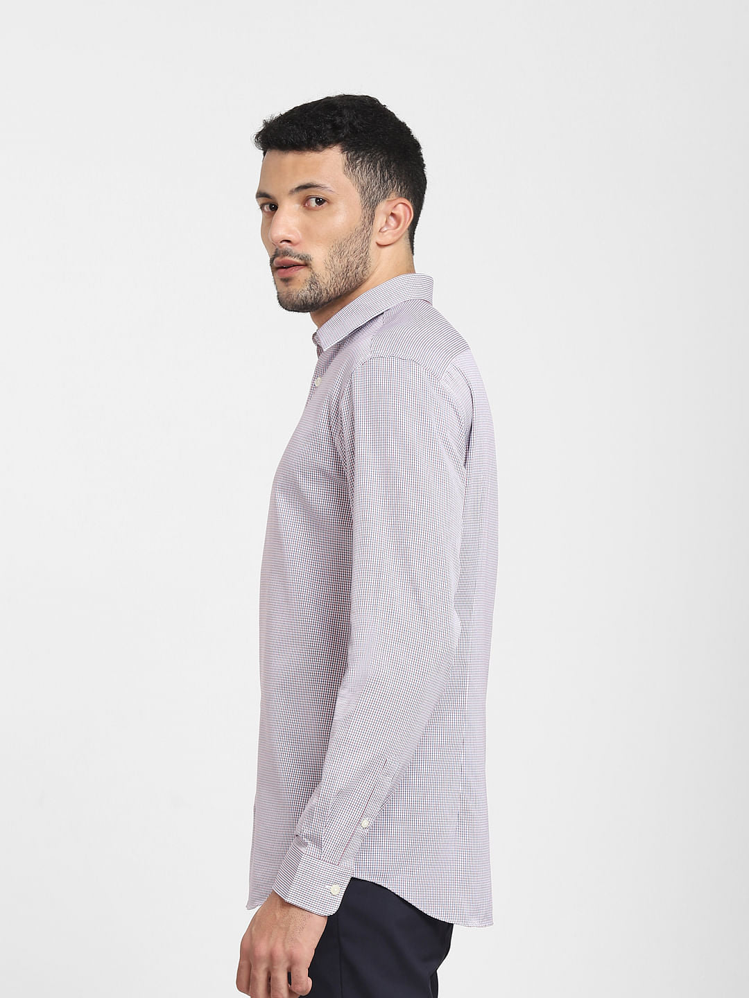 Navy Blue Check Full Sleeves Formal Shirt