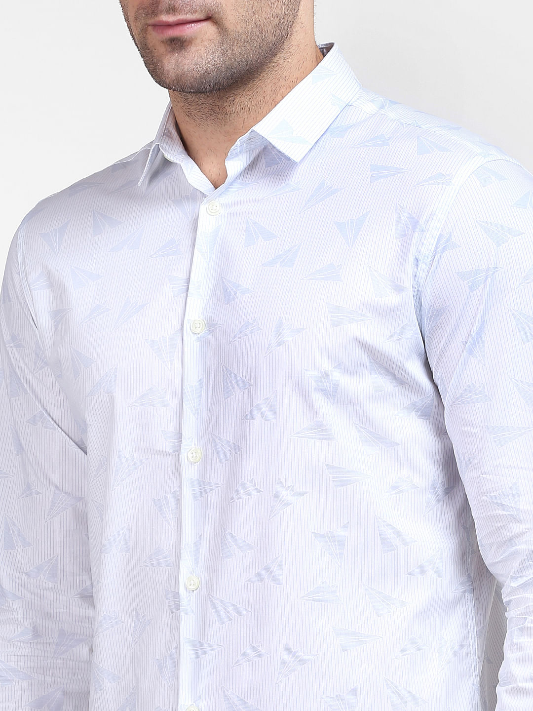 Light Blue Printed Full Sleeves Shirt