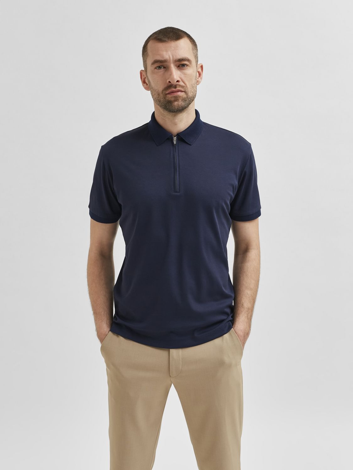 Blue Organic Cotton Polo Neck T-Shirt
