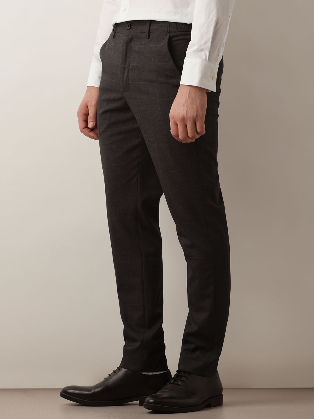 Grey Check Slim Fit Trousers