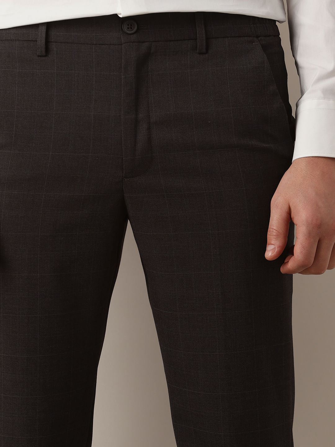 Grey Check Slim Fit Trousers