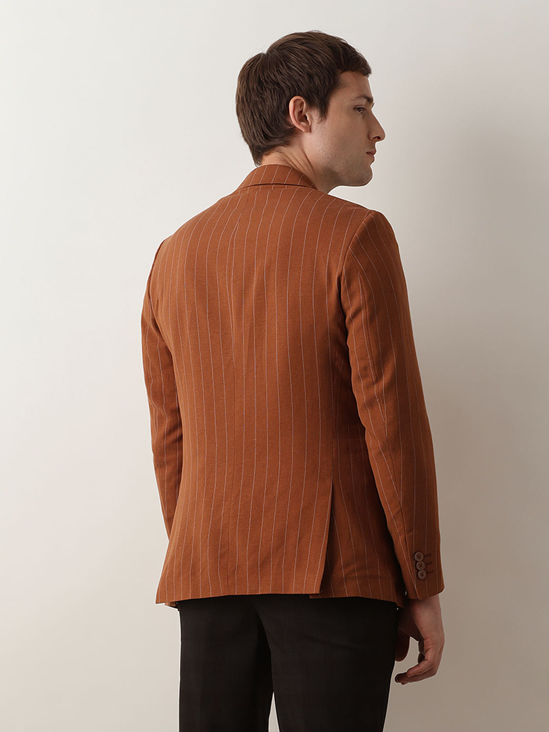 Brown Striped Casual Blazer