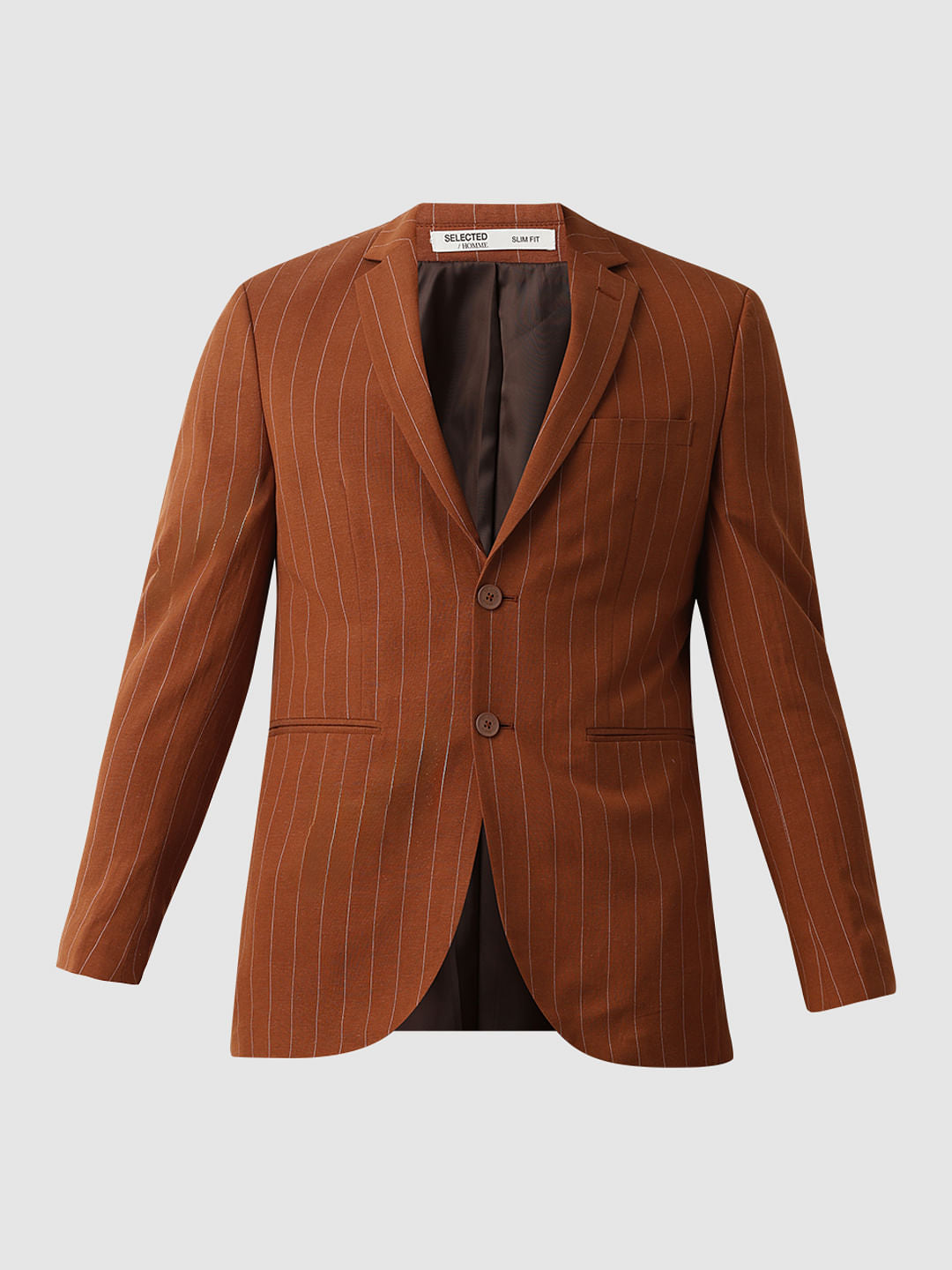 Brown Striped Casual Blazer