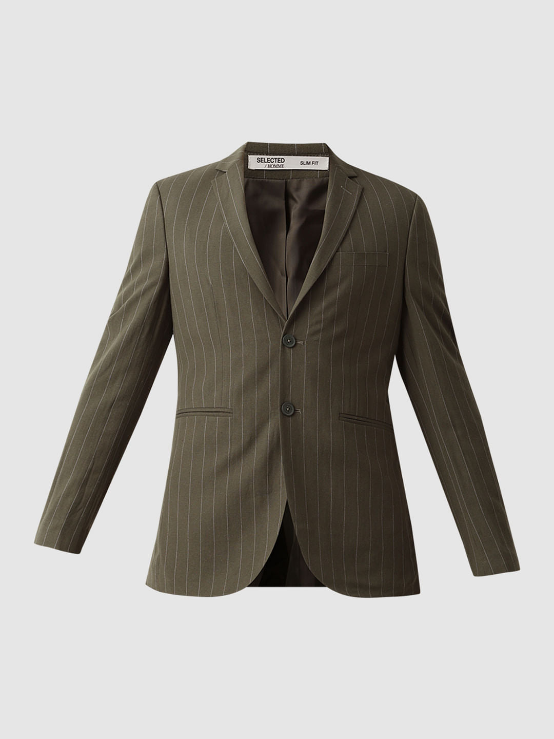 Green Striped Casual Blazer