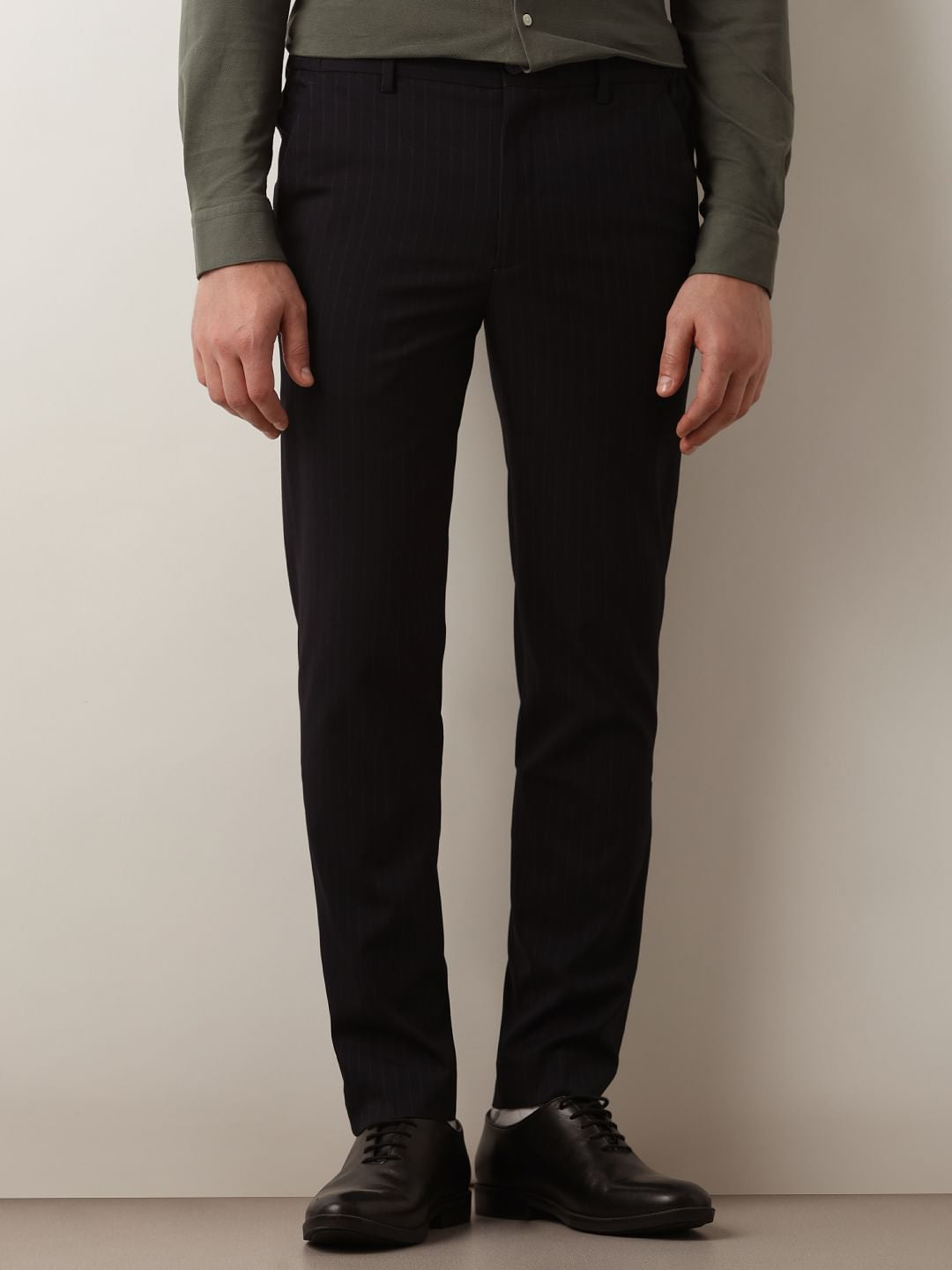 Dark Blue Striped Slim Fit Trousers