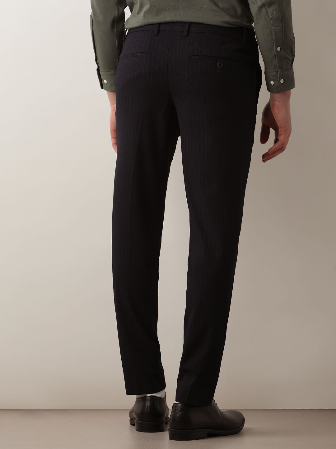 Dark Blue Striped Slim Fit Trousers