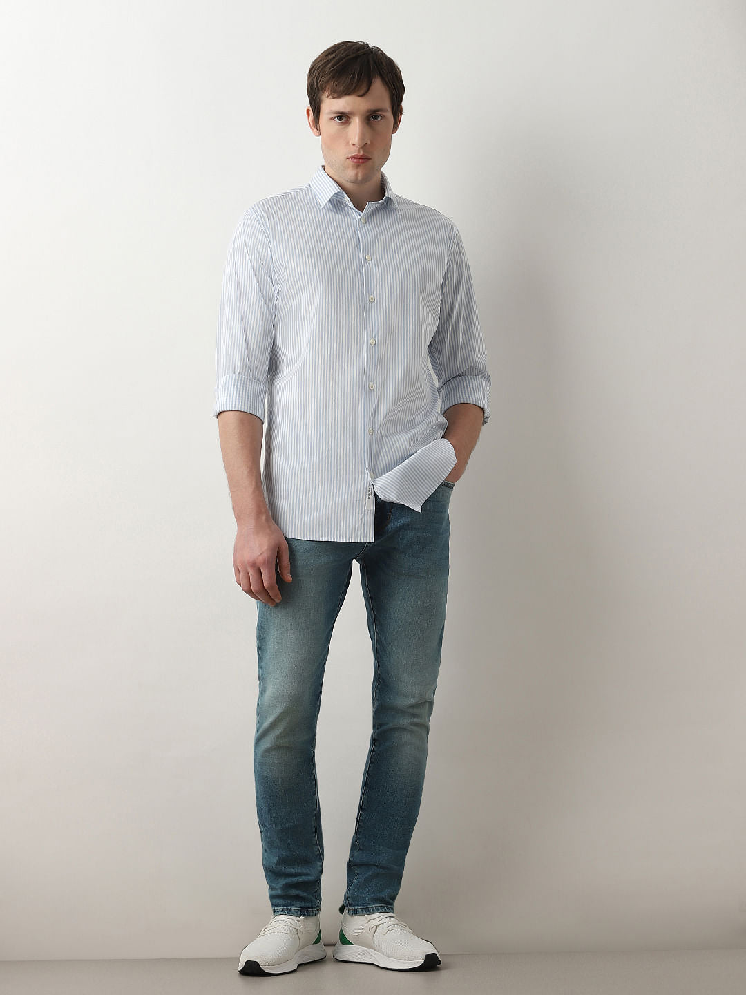 Blue Striped Full Sleeves Shirt