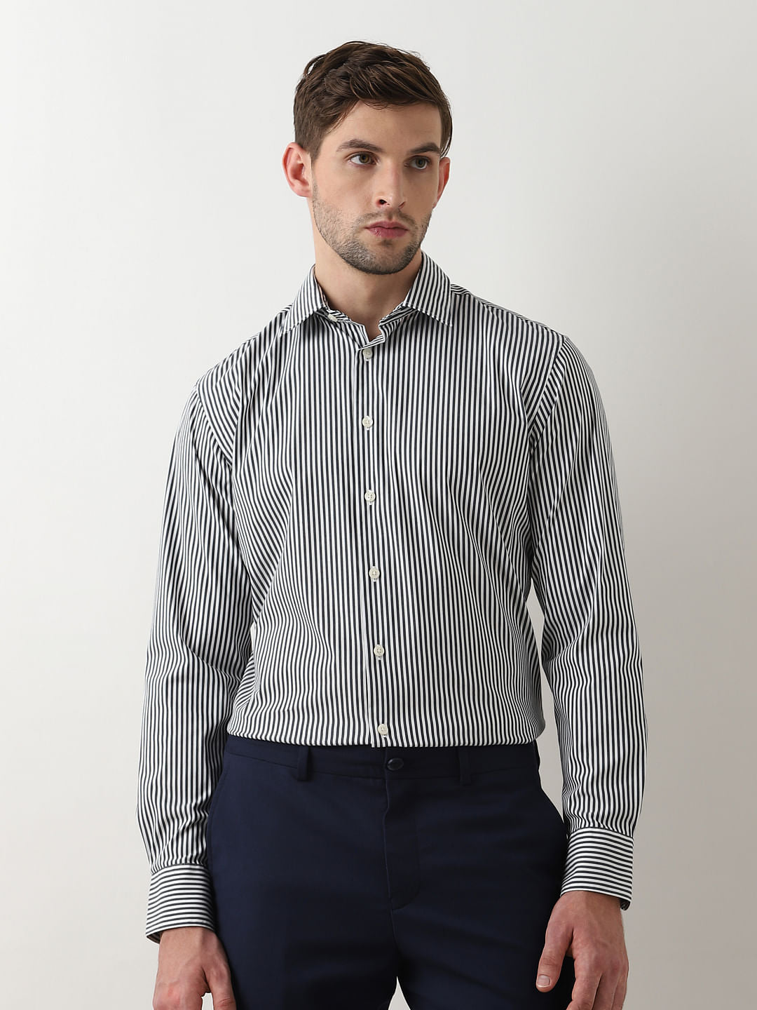 Black Striped Full Sleeves Shirt