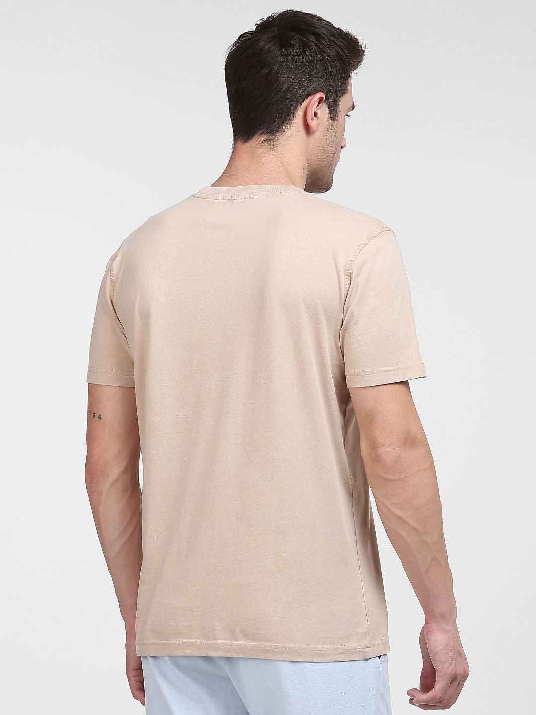 Beige Graphic Print Crew Neck T-Shirt