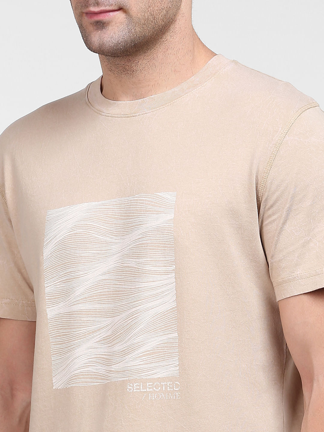 Beige Graphic Print Crew Neck T-Shirt